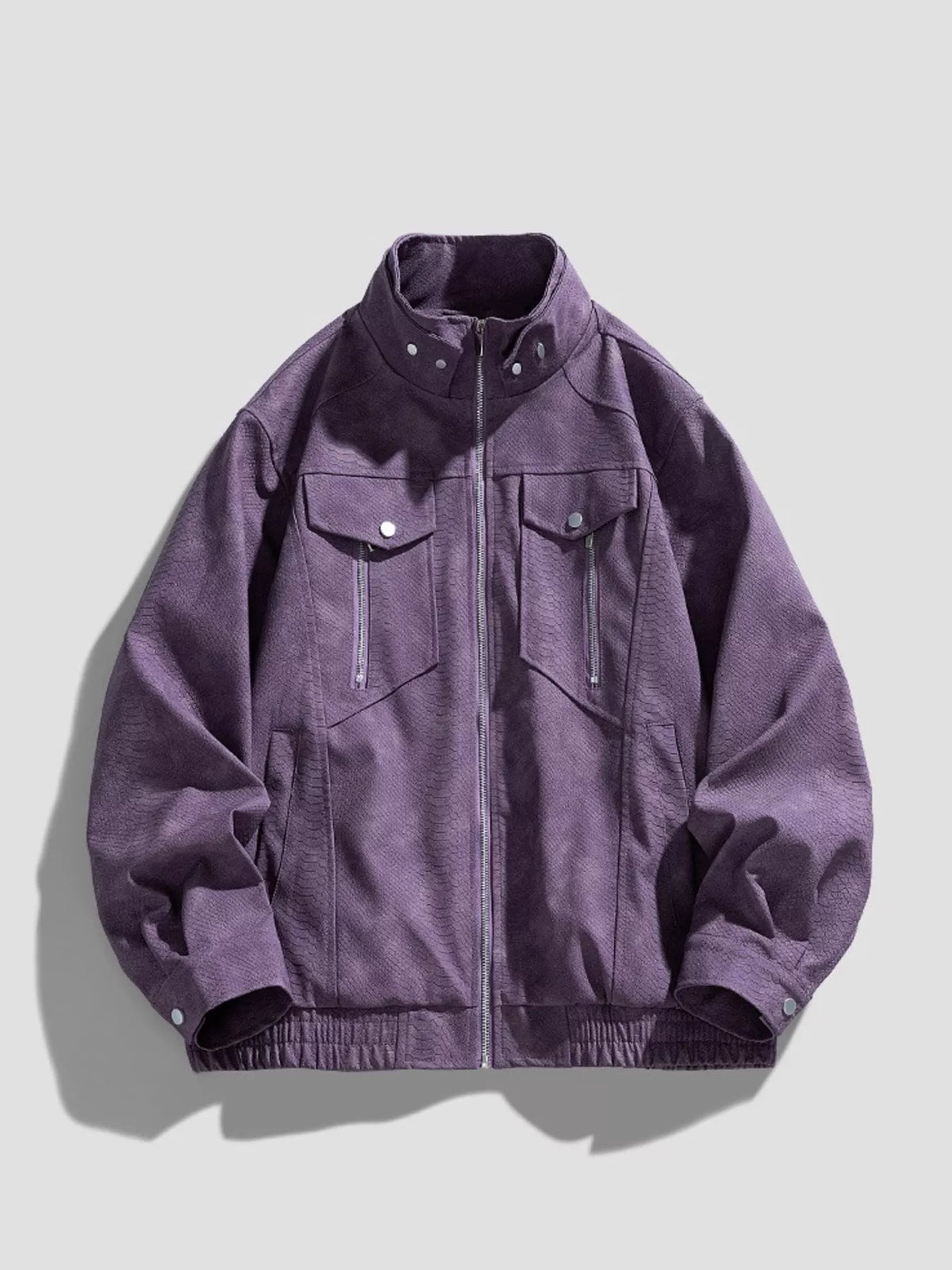 AURBYO men's Stand-Collar Zip Jacket in Purple