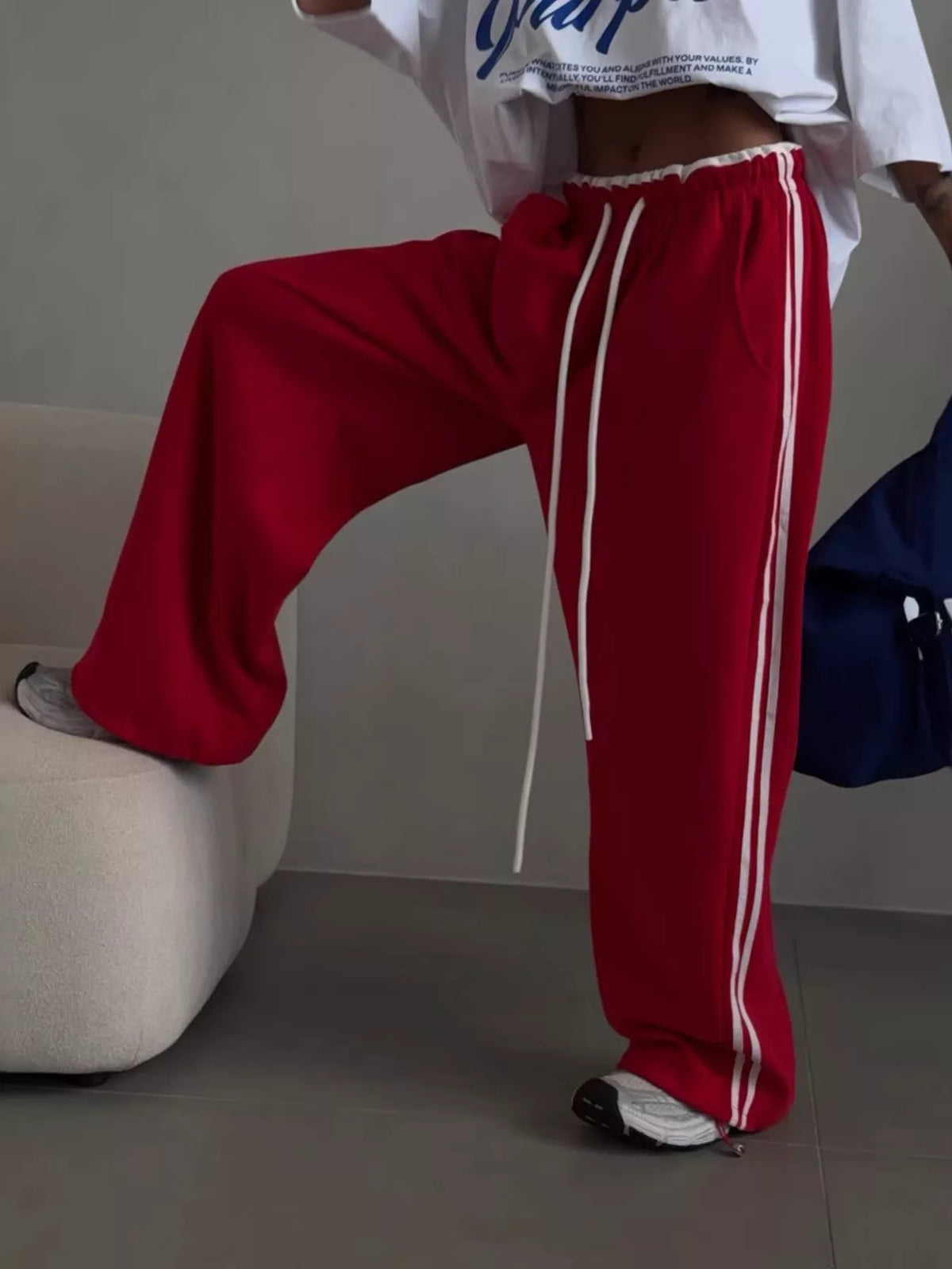 AURBYO women's Side-Stripe Wide-Leg Sweatpants