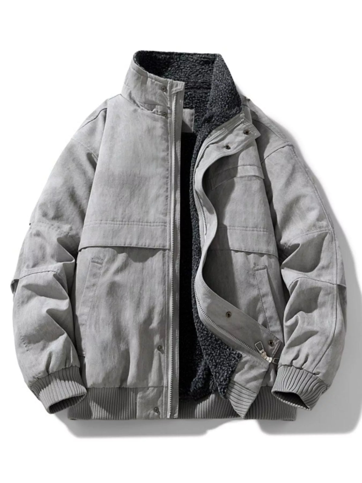 AURBYO men's Sherpa-Lined Bomber in Light Gray