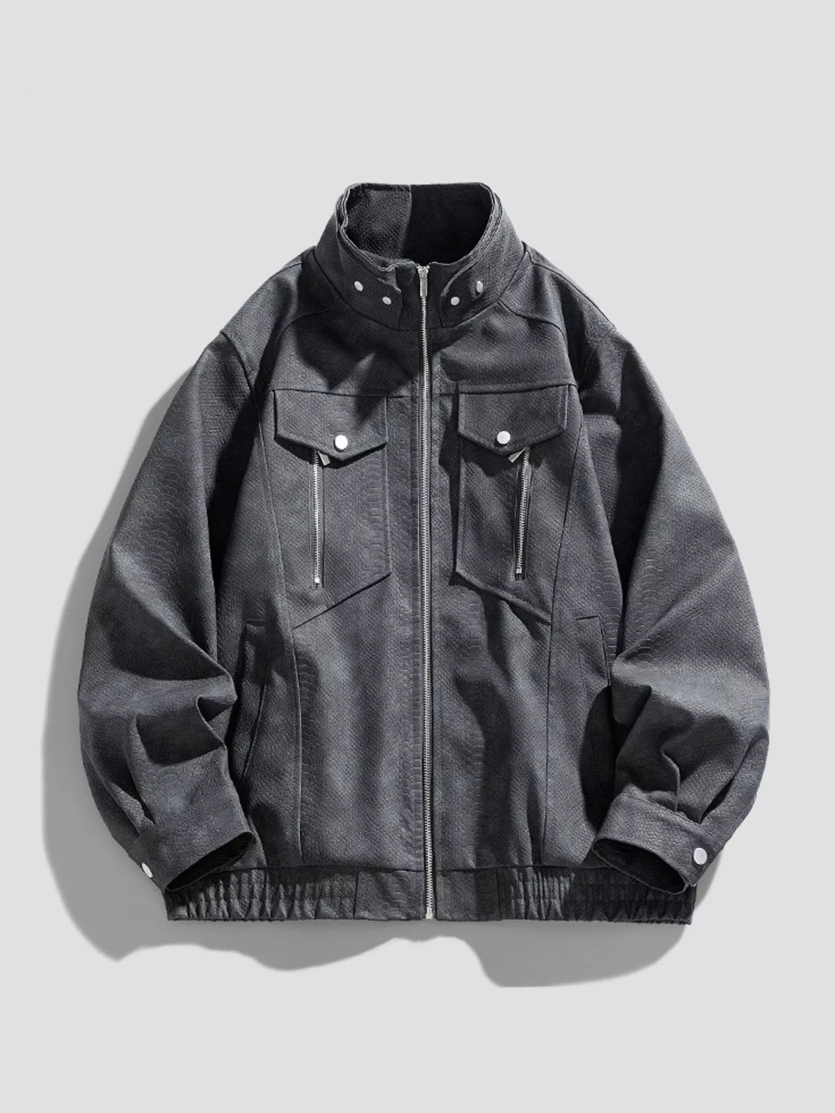 AURBYO men's Stand-Collar Zip Jacket in Gray
