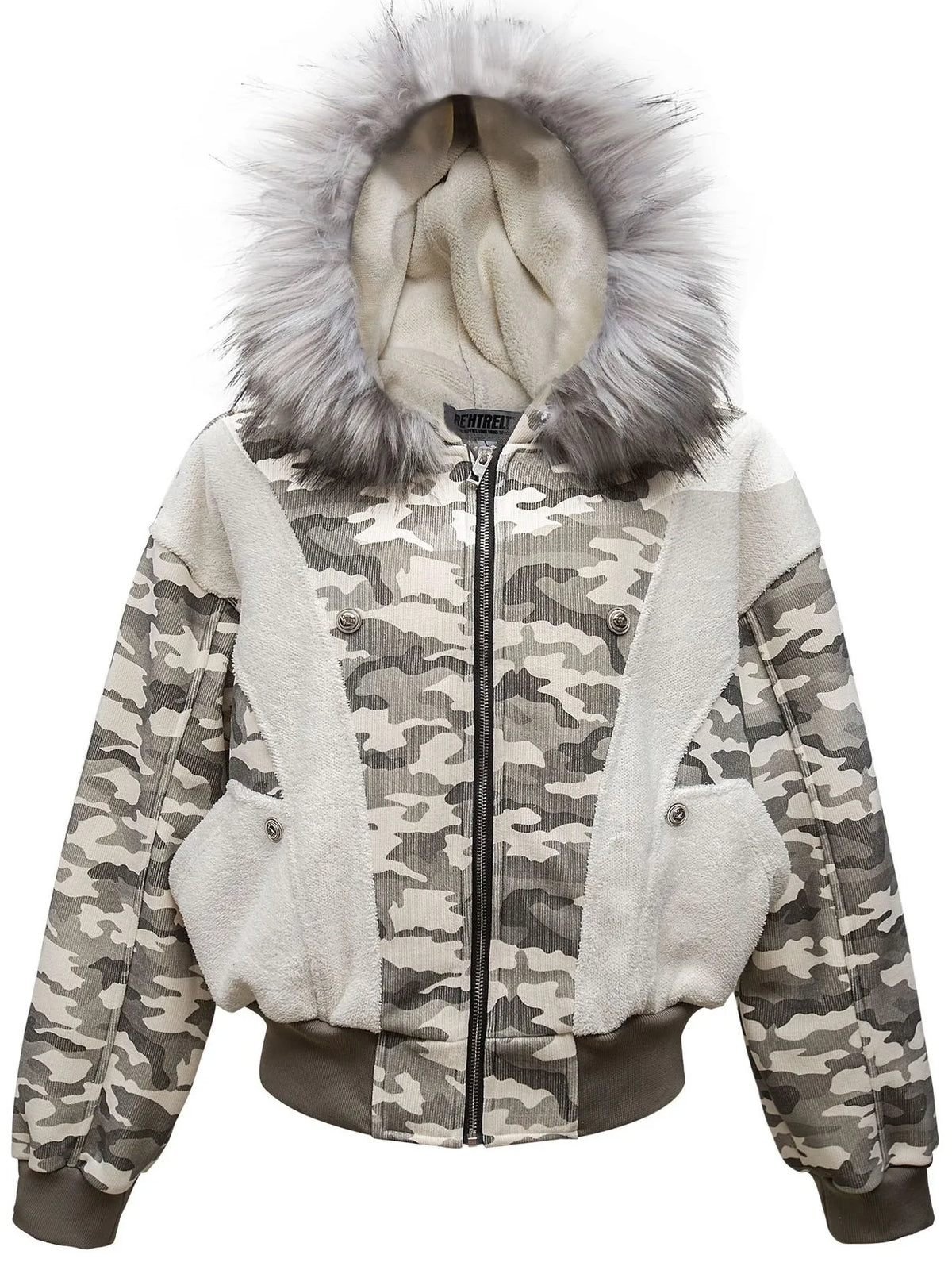 AURBYO men's Camo Faux-Fur Hood Jacket in Gray