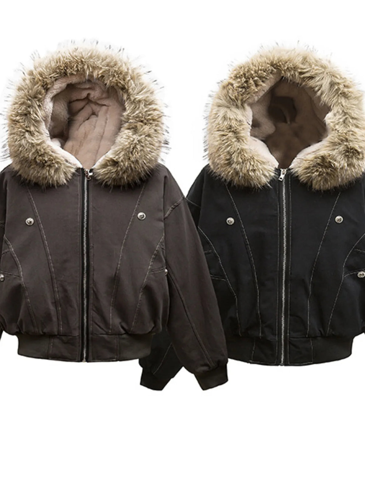 AURBYO men's Faux-Fur Hood Bomber