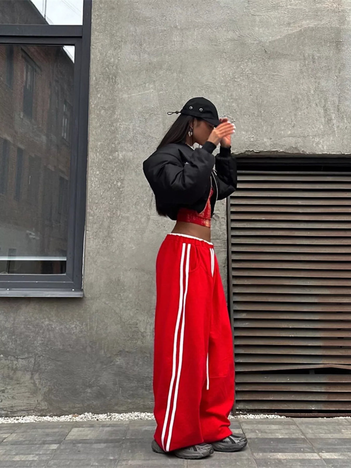 AURBYO women's Side-Stripe Wide-Leg Sweatpants