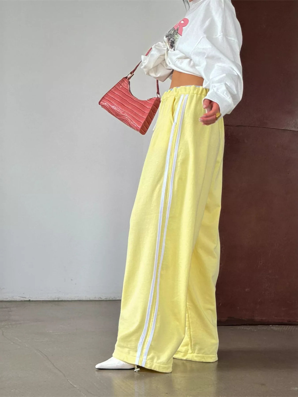 AURBYO women's Side-Stripe Wide-Leg Sweatpants in Yellow