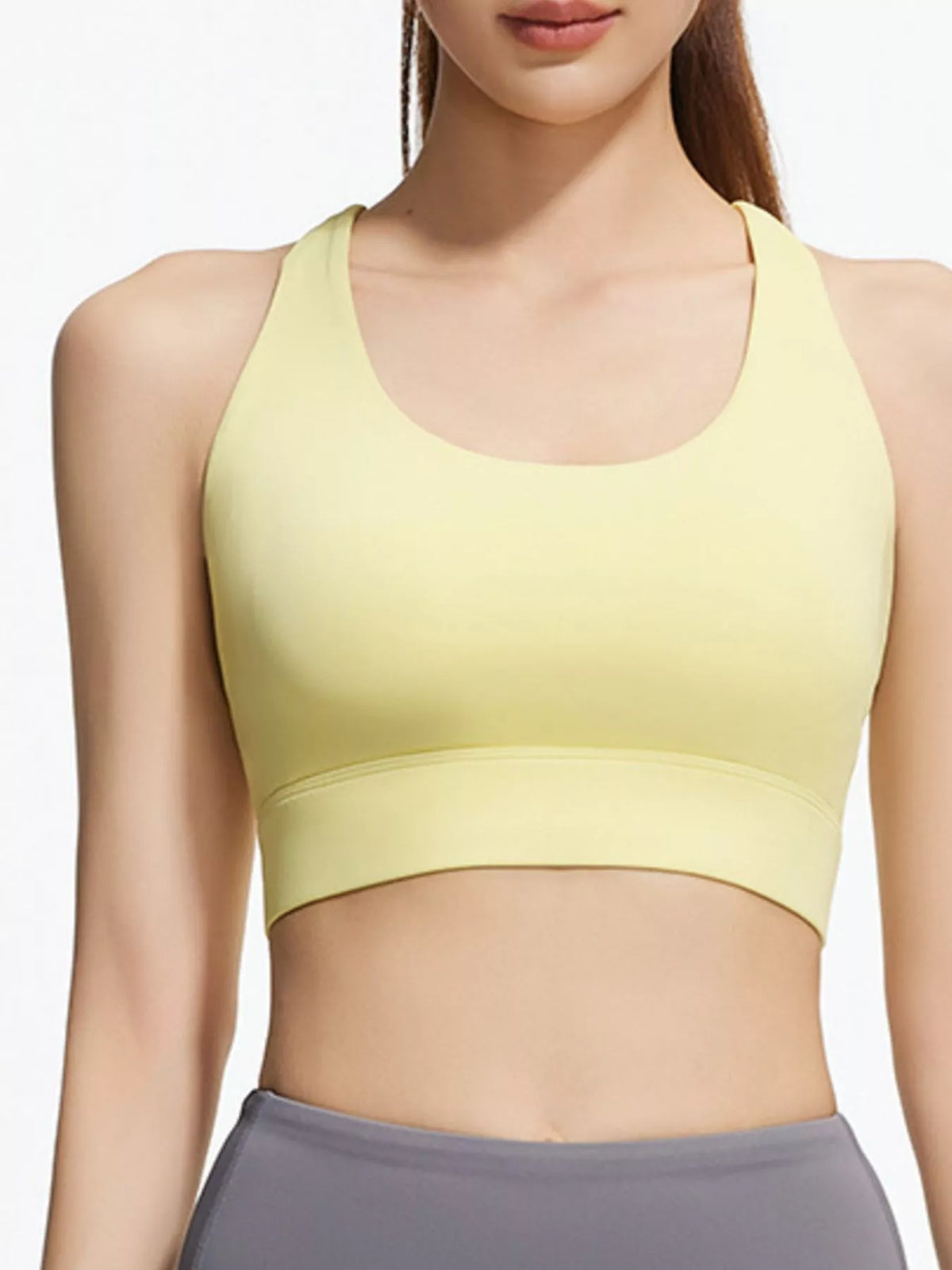 AURBYO women's Cross-Back Sports Bra in Pastel Yellow