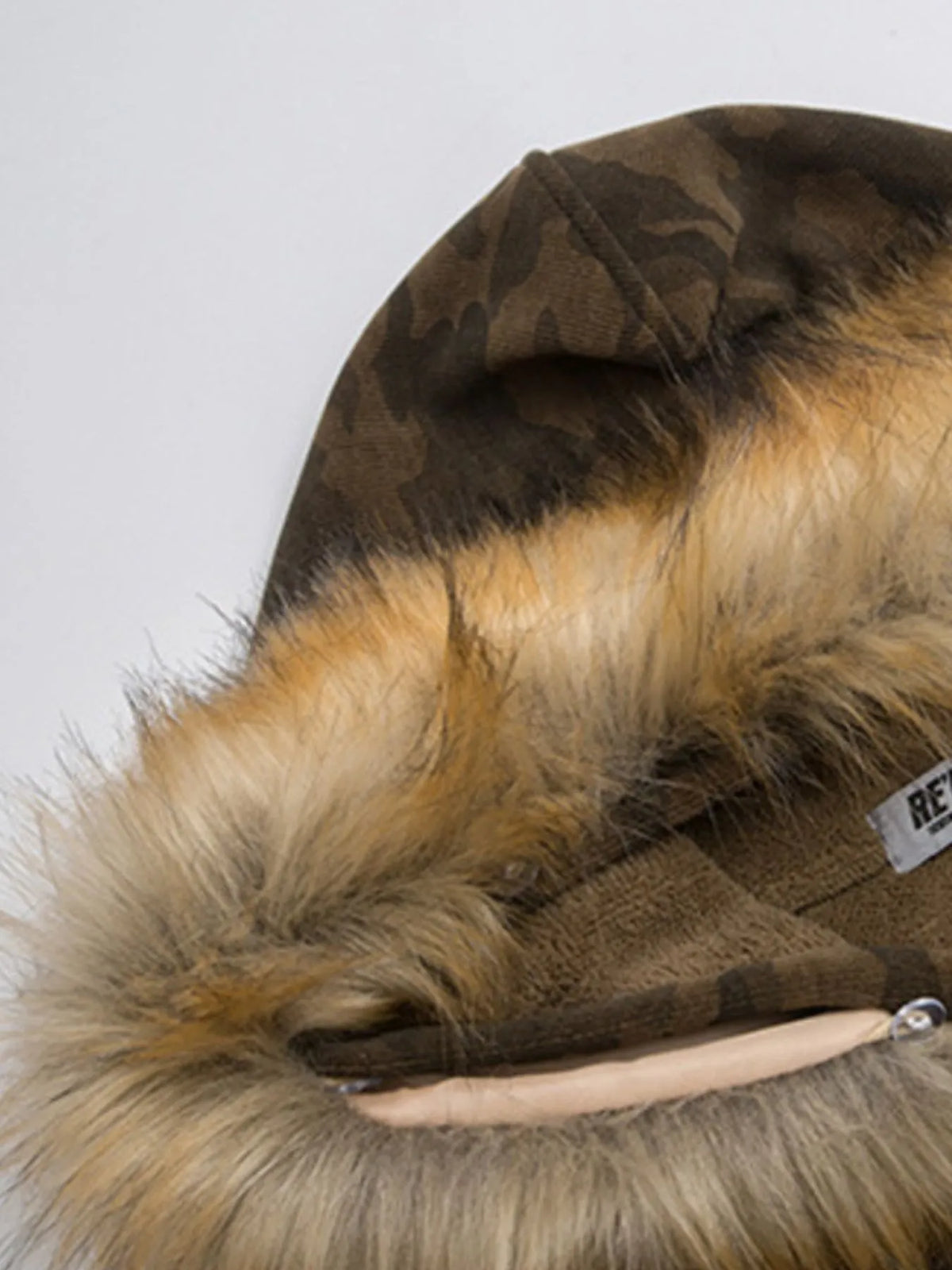 AURBYO men's Camo Faux-Fur Hood Jacket