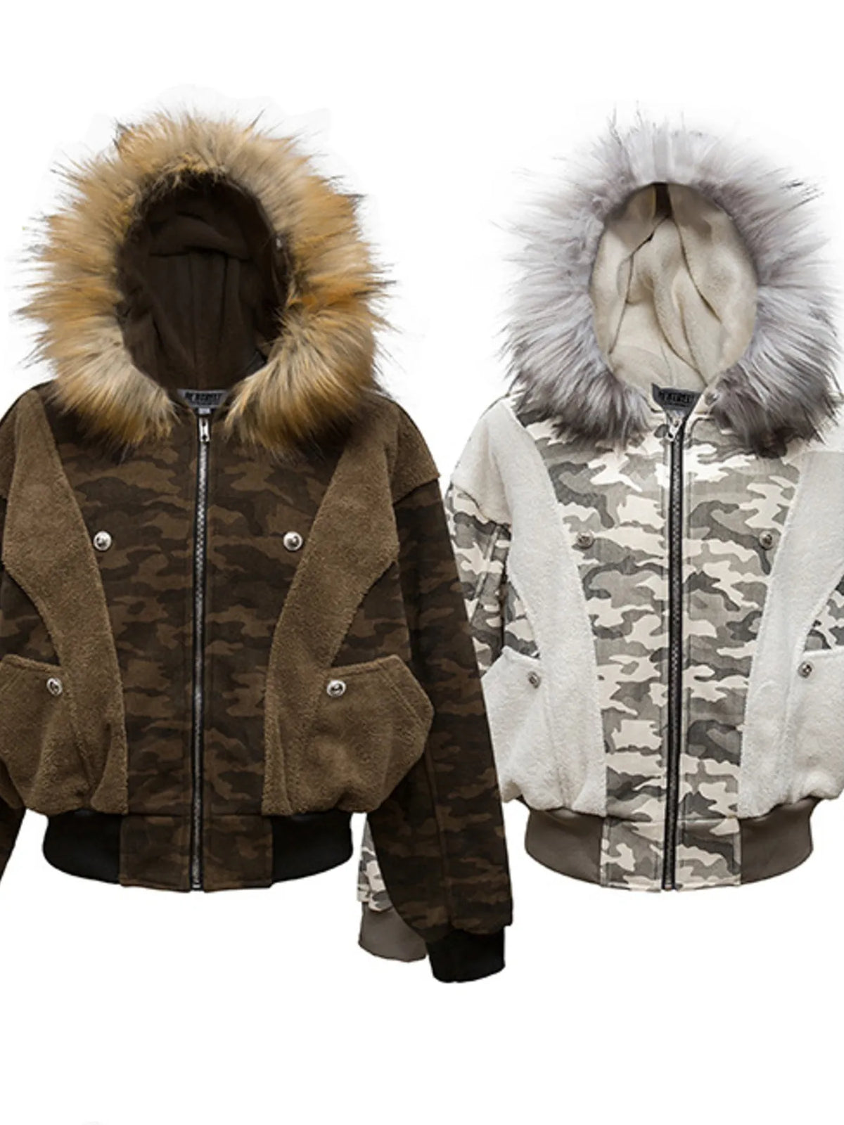 AURBYO men's Camo Faux-Fur Hood Jacket