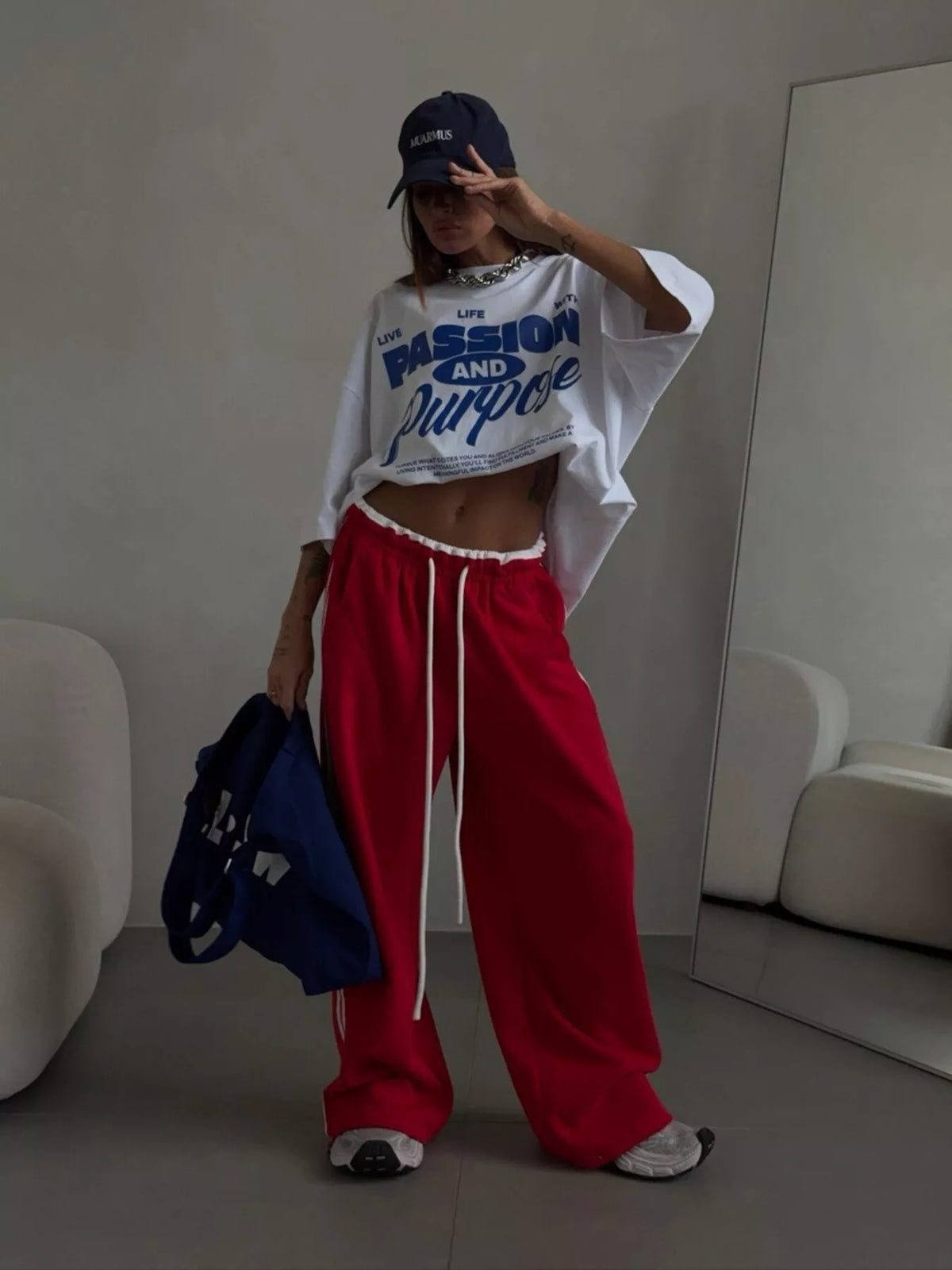 AURBYO women's Side-Stripe Wide-Leg Sweatpants