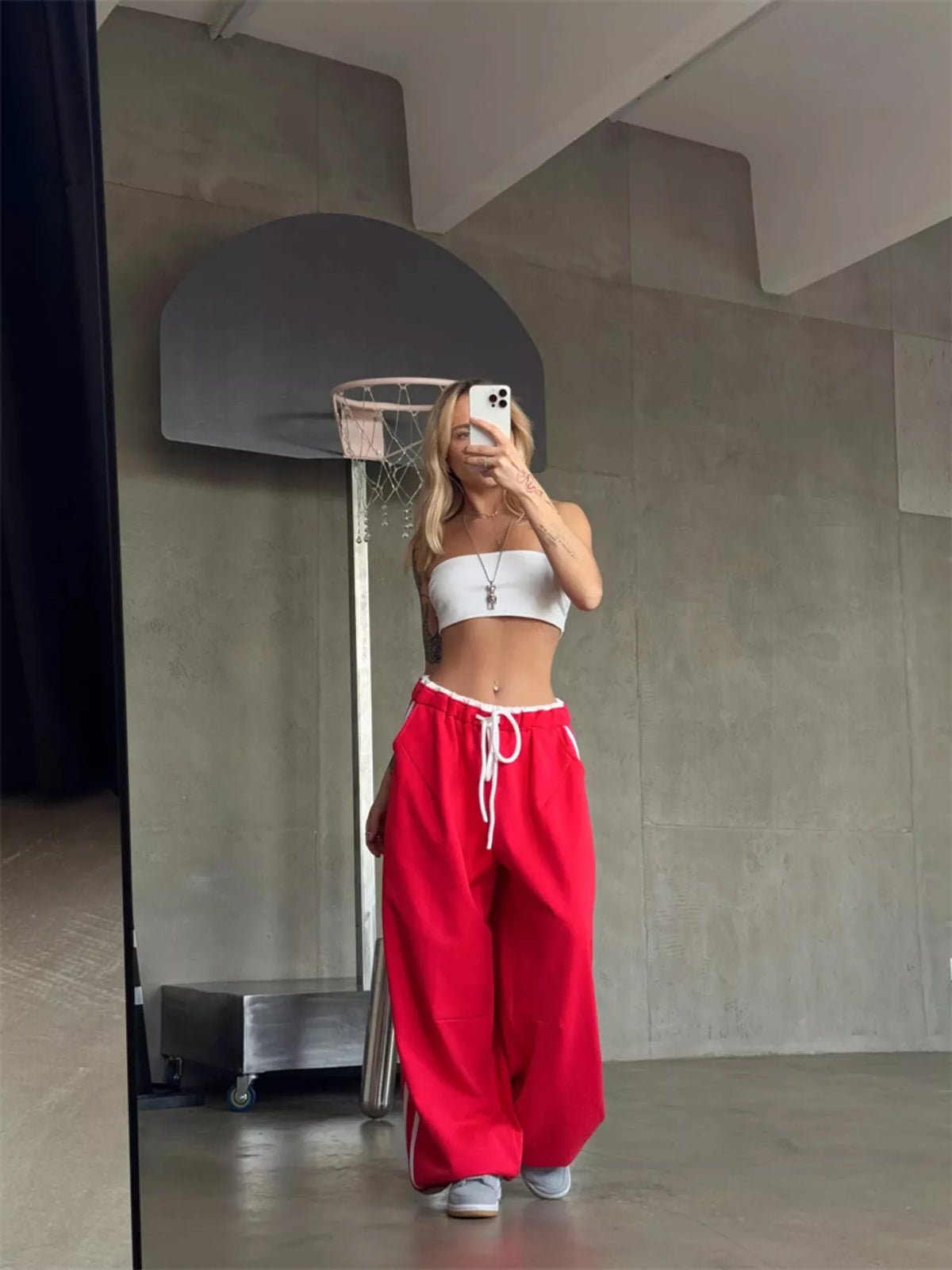 AURBYO women's Side-Stripe Wide-Leg Sweatpants