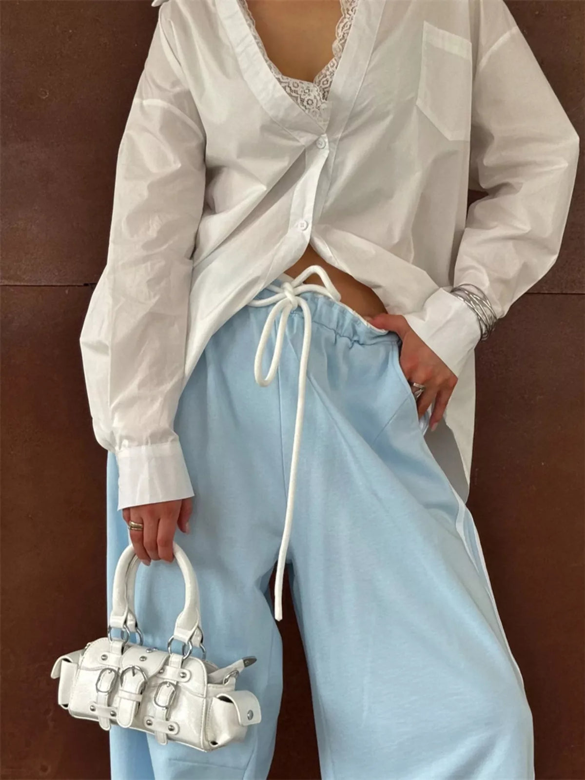 AURBYO women's Side-Stripe Wide-Leg Sweatpants