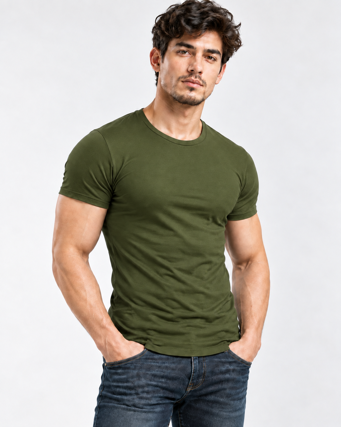 AURBYO men's Essential Tee in Army Green, round neck
