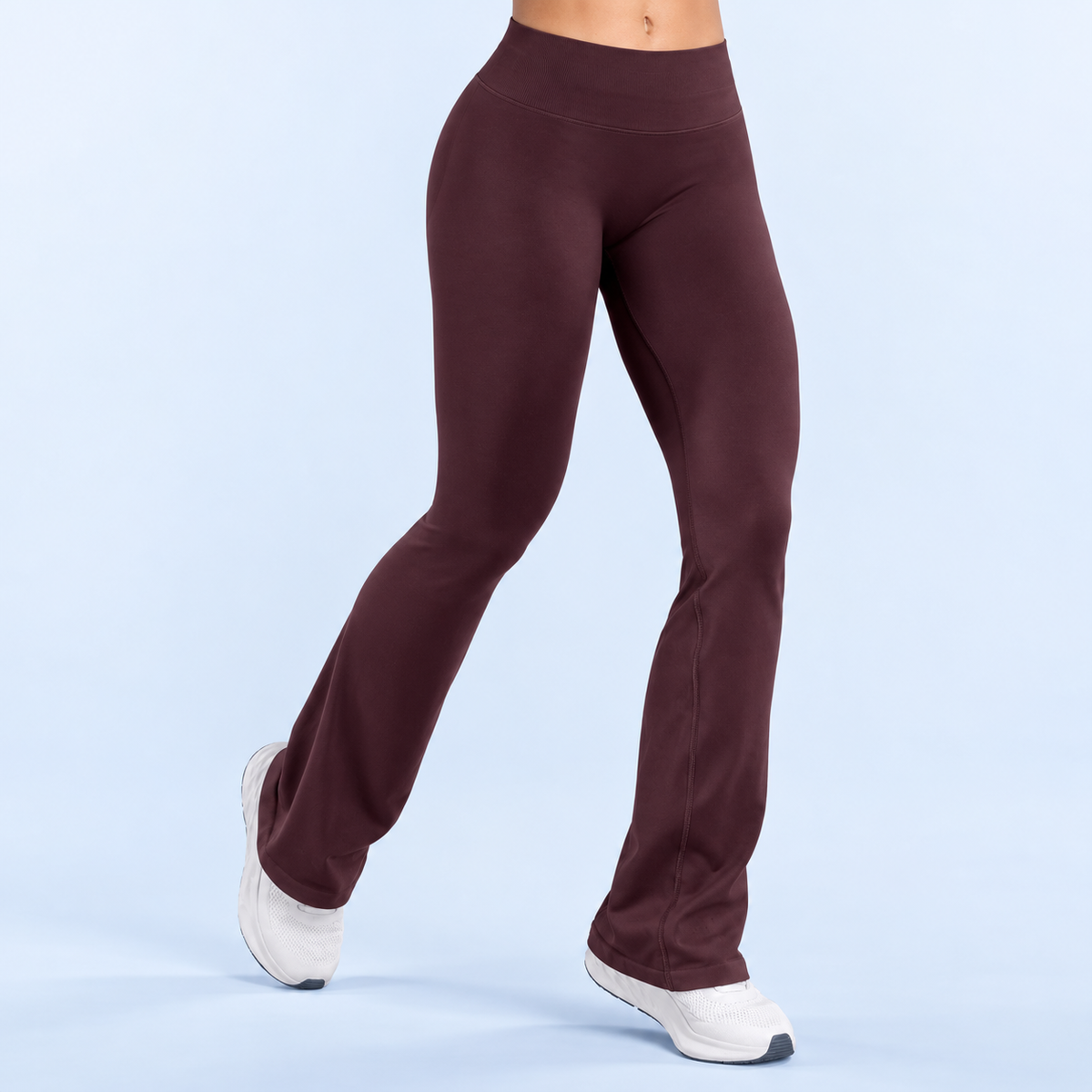AURBYO women's Sculpt Flare Leggings in Deep Coffee, front view