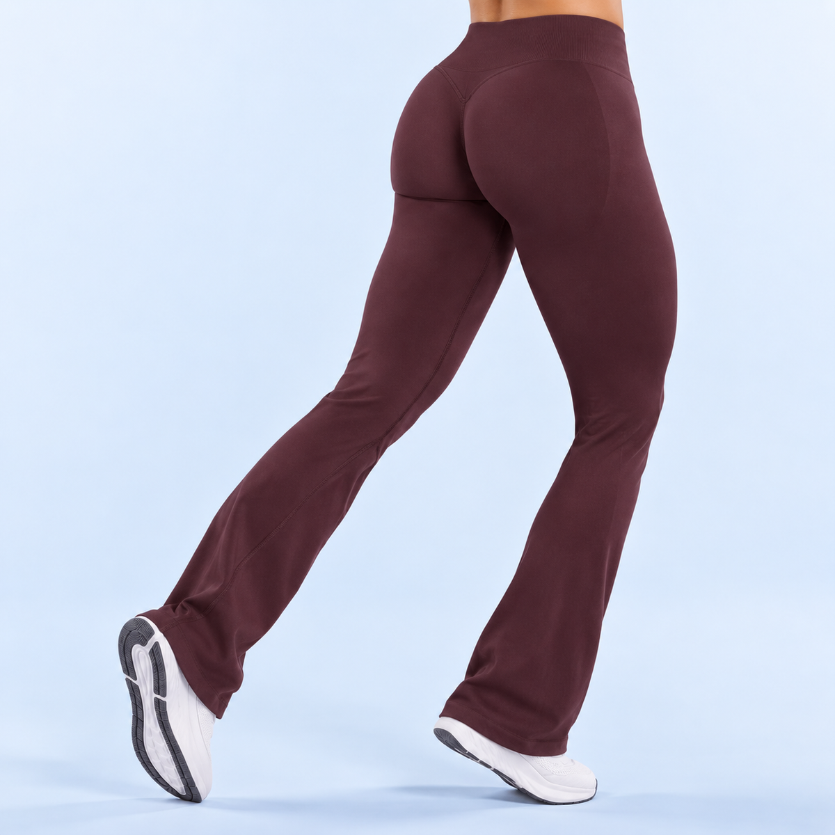 AURBYO women's Sculpt Flare Leggings in Deep Coffee, back view