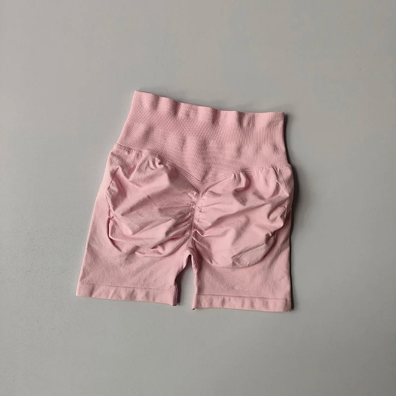 AURBYO women's Seamless Scrunch Shorts in Pink, V-back