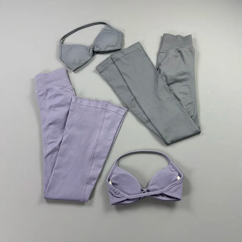 AURBYO women's Seamless Flare Set in Shark Gray and Mushroom Gray