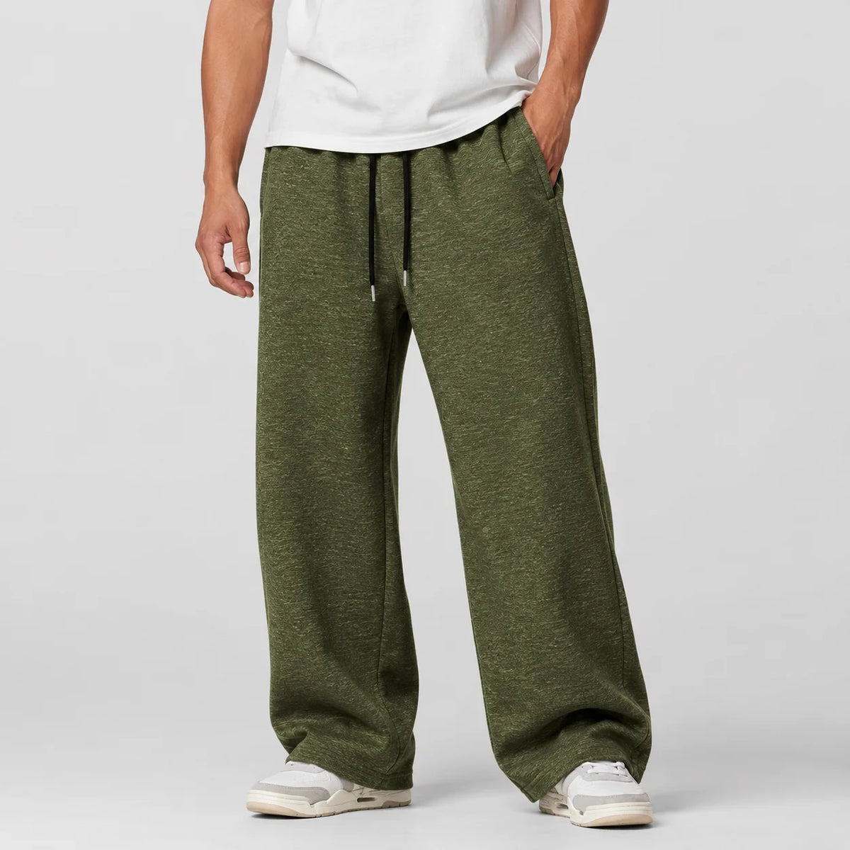 AURBYO men's Wide-Leg Sweatpants in Army Green