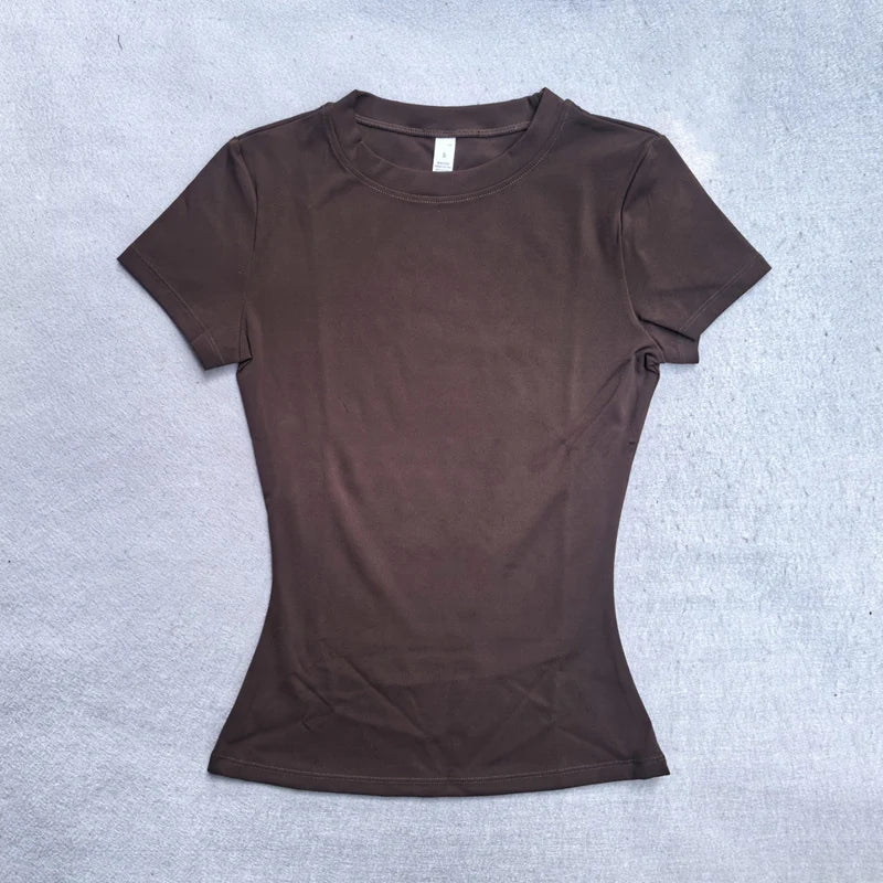 AURBYO women's Seamless Training Tee in Coffee