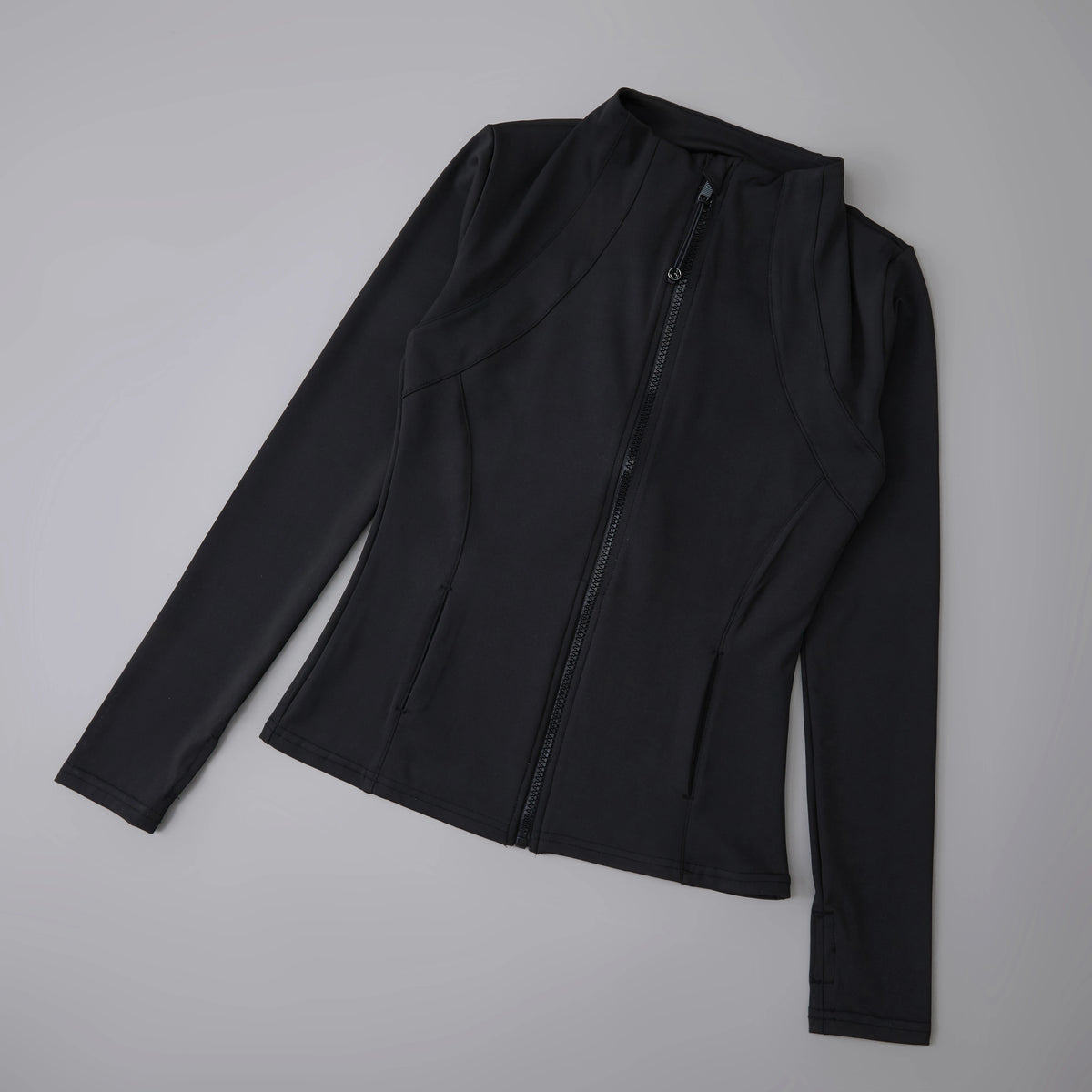 AURBYO women's Fitted Training Jacket in Black, straight hem