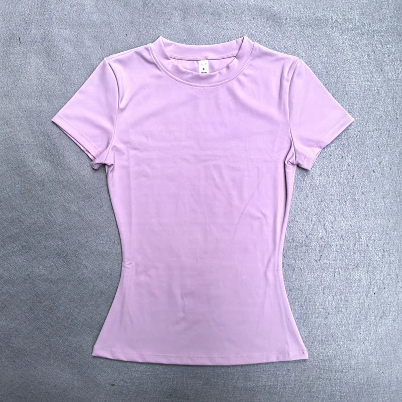 AURBYO women's Seamless Training Tee in Pink