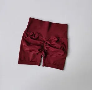 AURBYO women's Seamless Scrunch Shorts in Wine Red