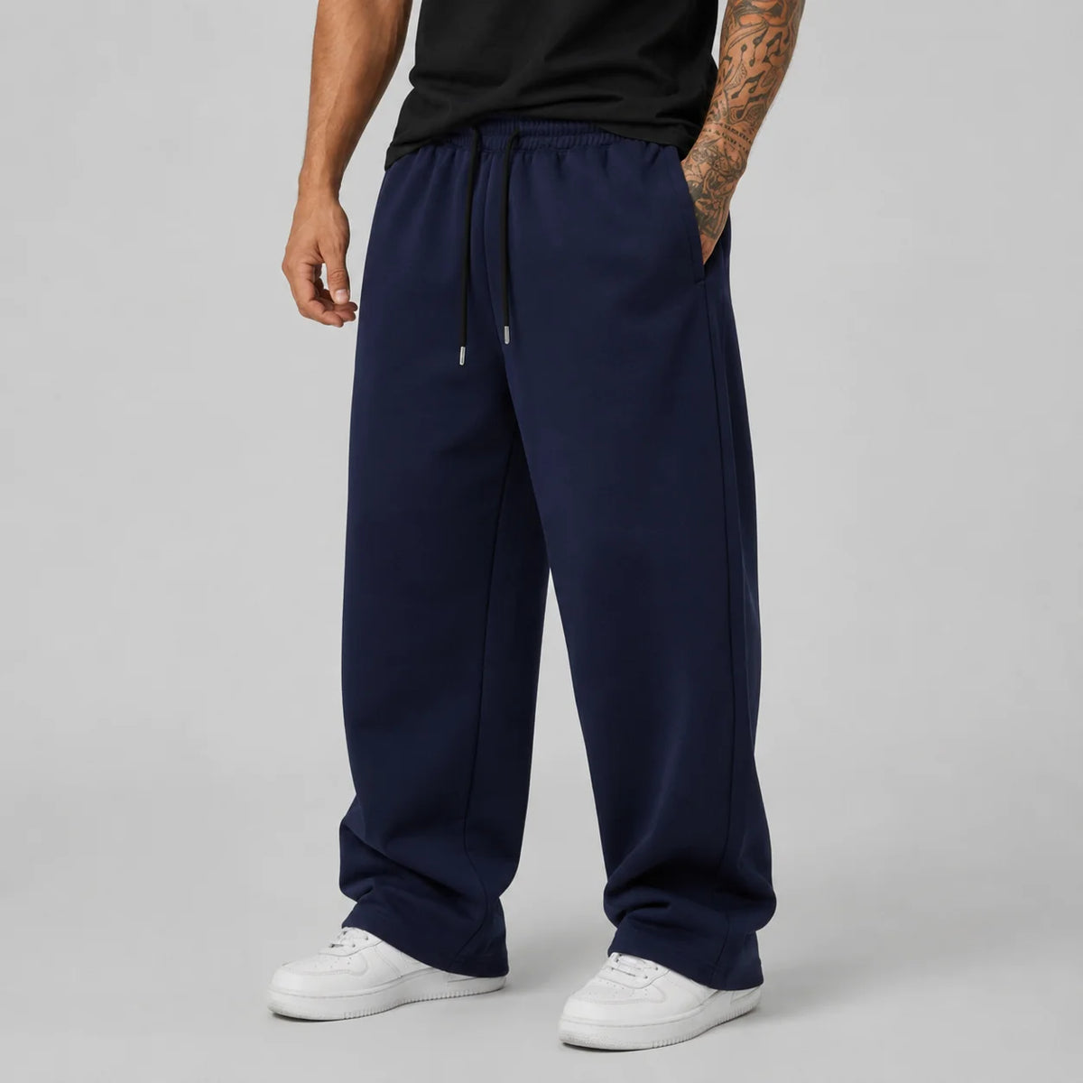 AURBYO men's Wide-Leg Sweatpants in Dark Blue