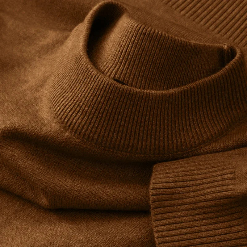 AURBYO men's Mock Neck Sweater in Brown
