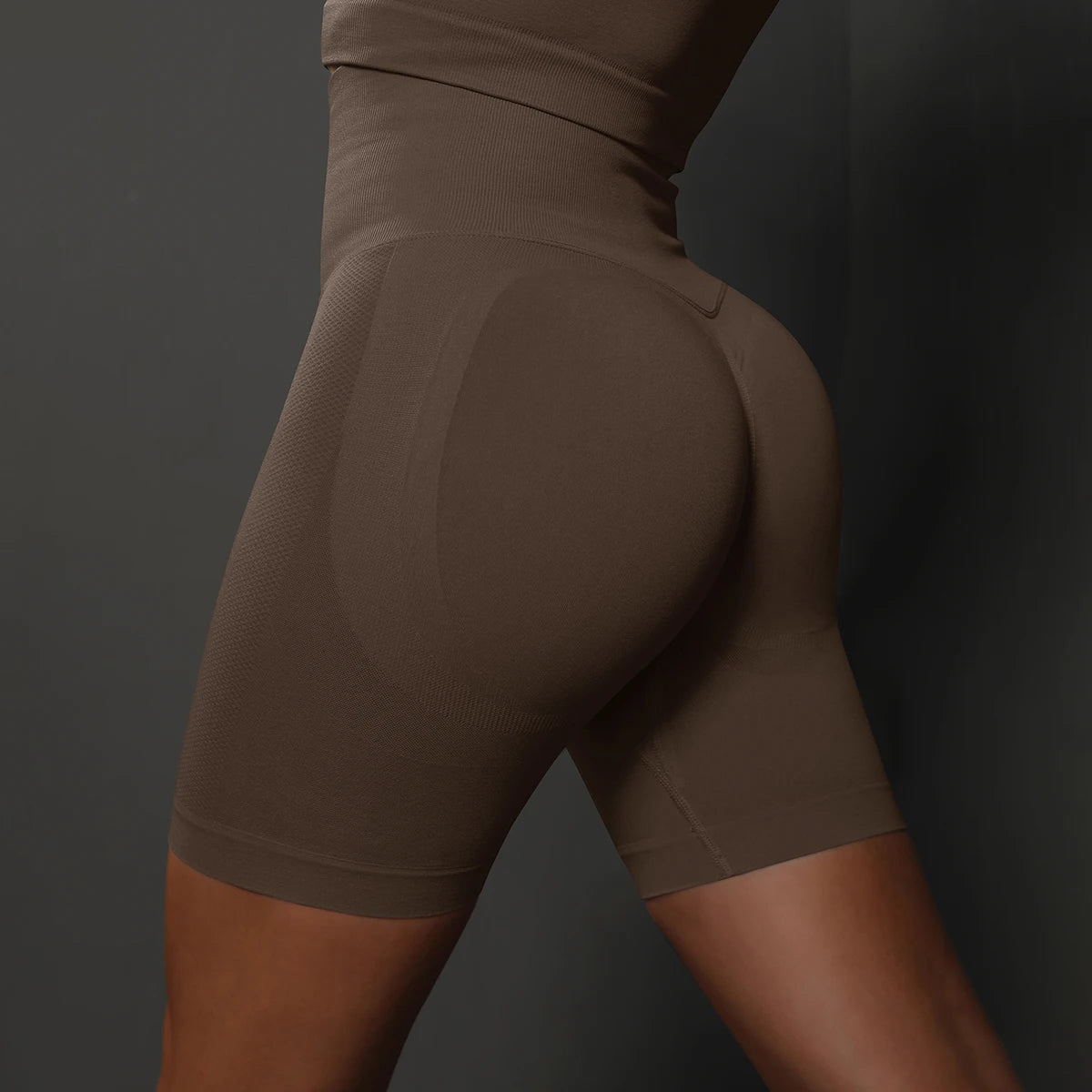 AURBYO women's Seamless Mid-Thigh Shorts in Brown