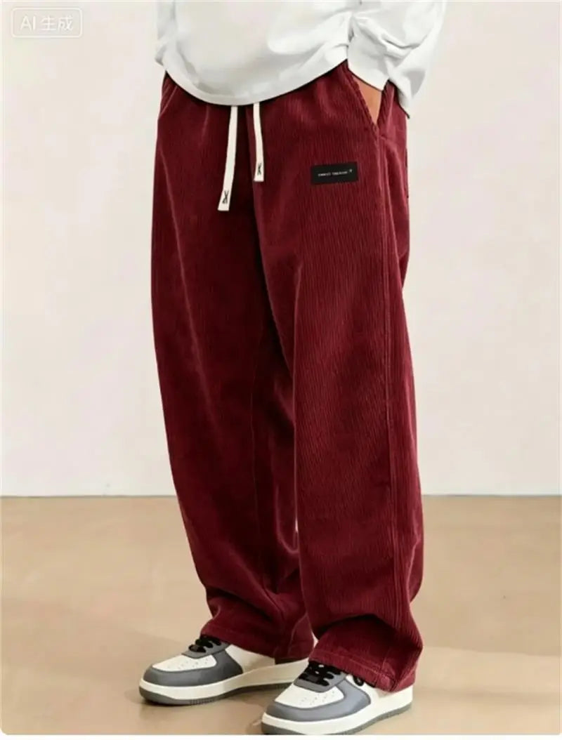 AURBYO men's Corduroy Pants in Burgundy