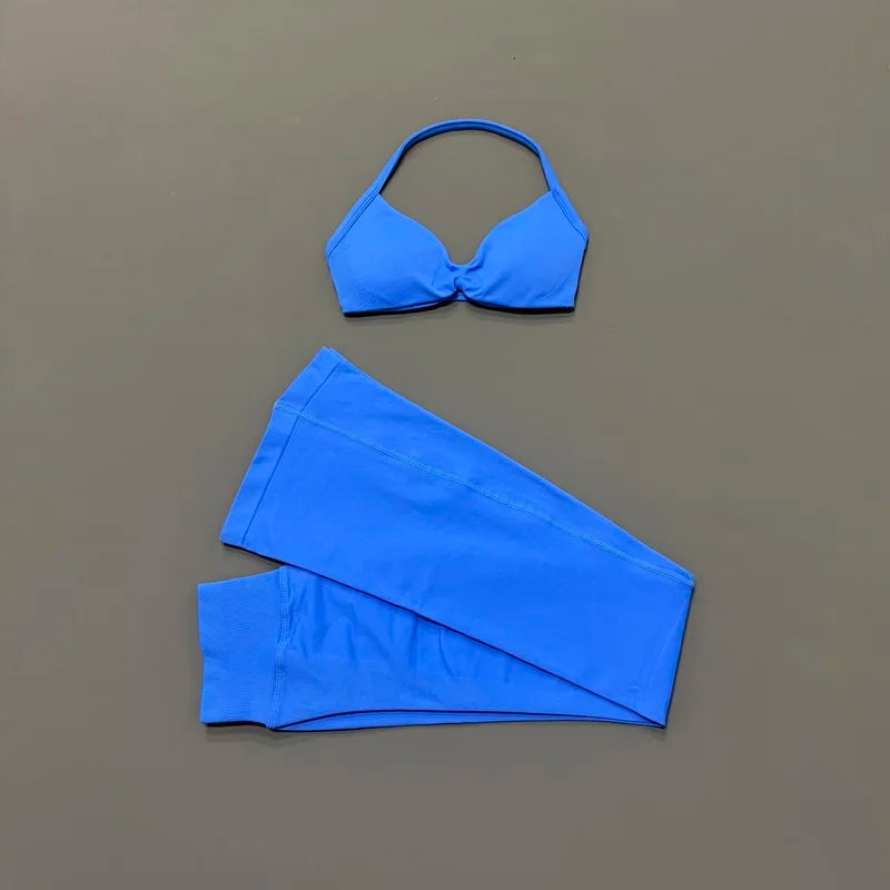 AURBYO women's Seamless Flare Set in Electric Blue
