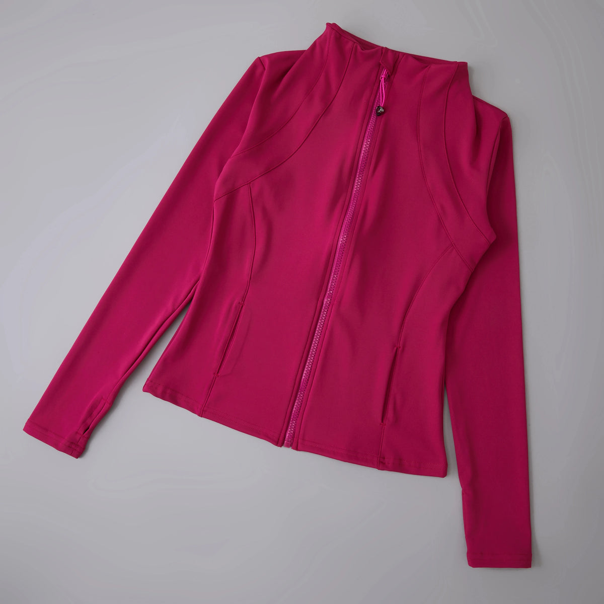 AURBYO women's Fitted Training Jacket in Rose Red, straight hem