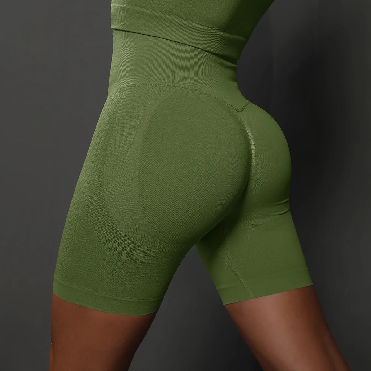AURBYO women's Seamless Mid-Thigh Shorts in Army Green