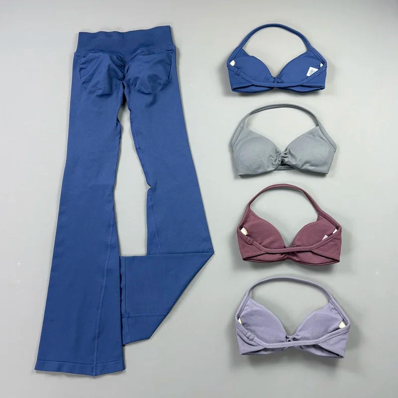 AURBYO women's Seamless Flare Set, flare pants with halter bras in four colours
