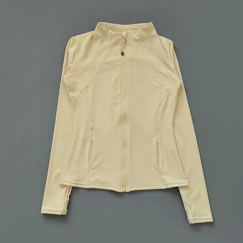 AURBYO women's Fitted Training Jacket in Ivory White, straight hem