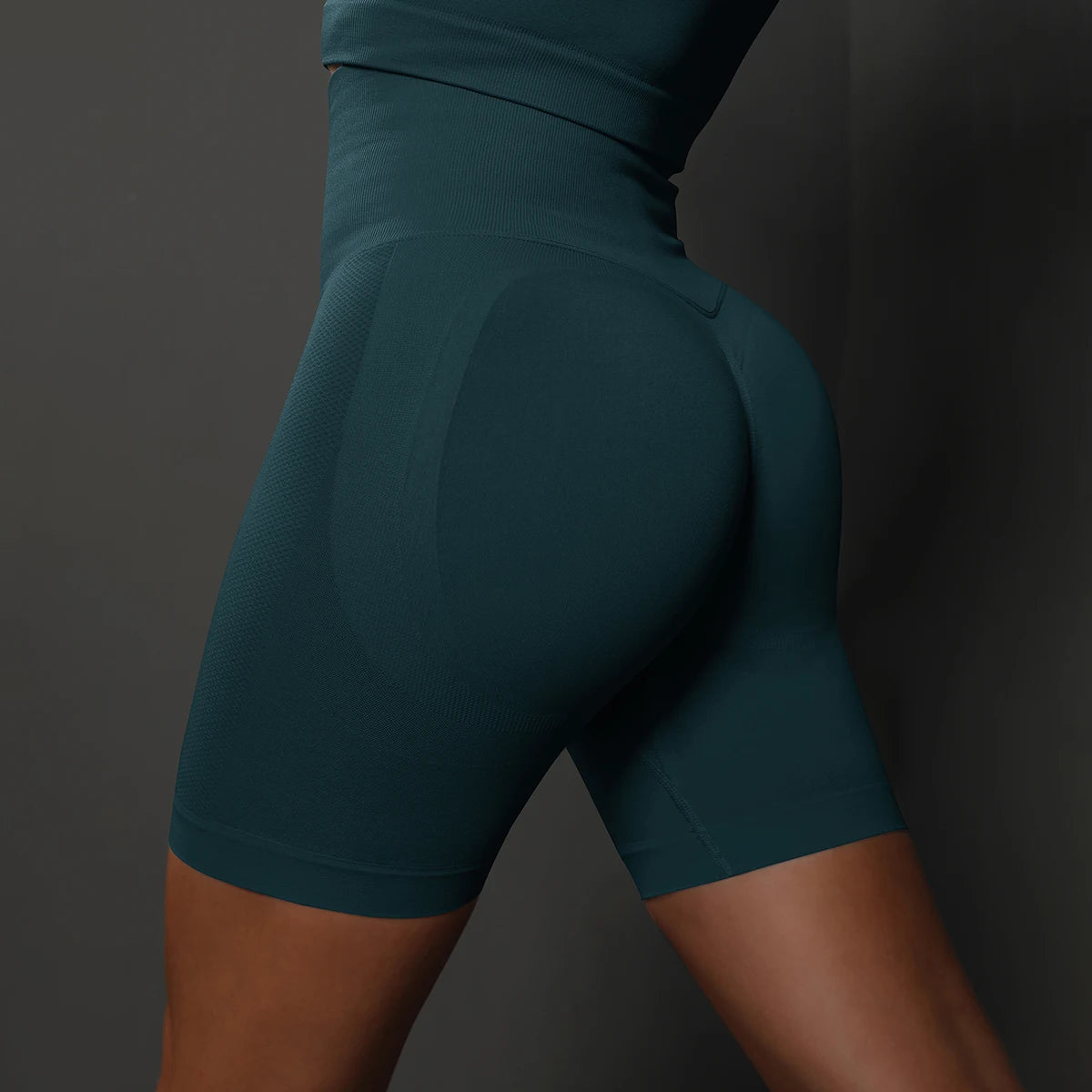AURBYO women's Seamless Mid-Thigh Shorts in Blue Green