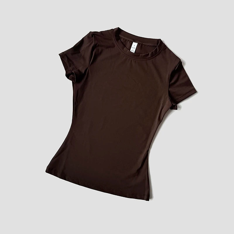 AURBYO women's Contour Training Tee in Coffee