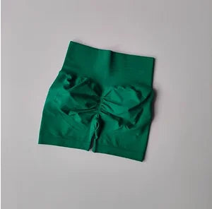 AURBYO women's Seamless Scrunch Shorts in Emerald Green