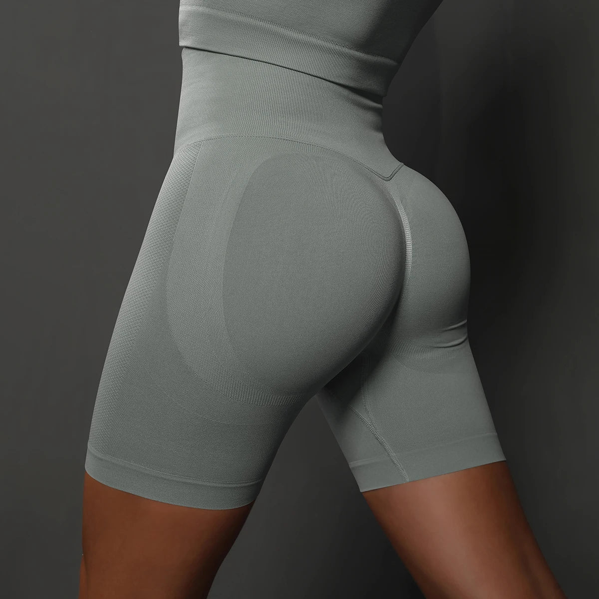 AURBYO women's Seamless Mid-Thigh Shorts in Light Grey