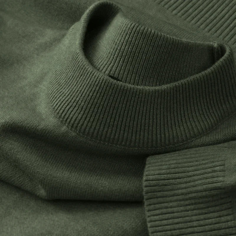 AURBYO men's Mock Neck Sweater in Army Green