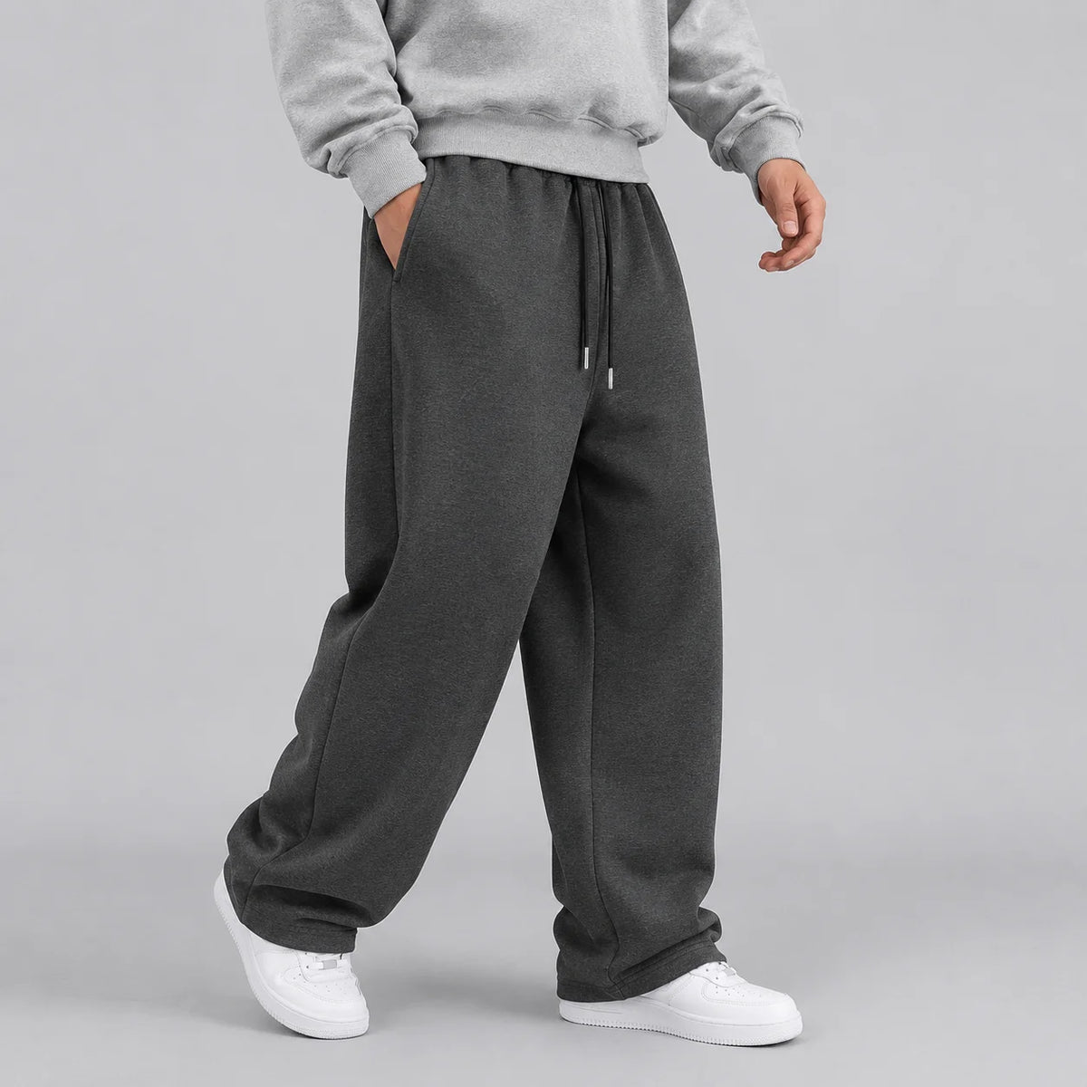 AURBYO men's Wide-Leg Sweatpants in Dark Gray