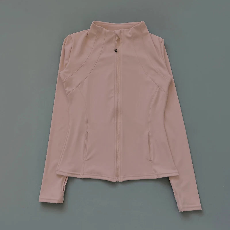 AURBYO women's Fitted Training Jacket in Pink, straight hem