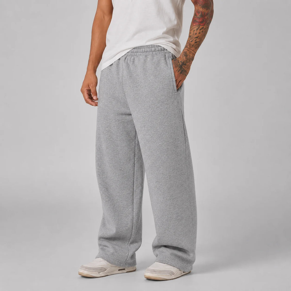 AURBYO men's Wide-Leg Sweatpants in Light Gray