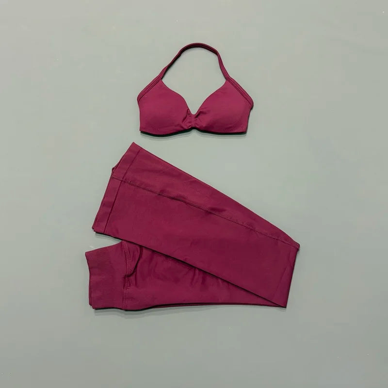 AURBYO women's Seamless Flare Set in Winter Berry