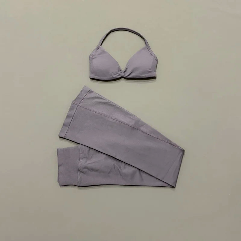 AURBYO women's Seamless Flare Set in Mushroom Gray