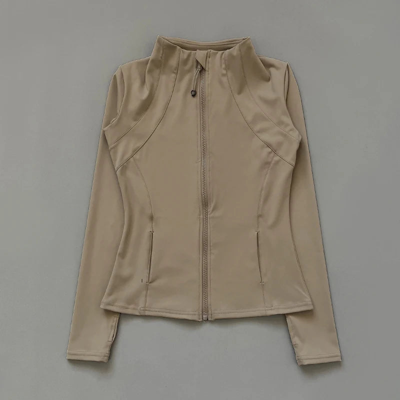 AURBYO women's Fitted Training Jacket in Khaki, straight hem