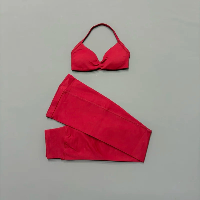AURBYO women's Seamless Flare Set in Wine Red