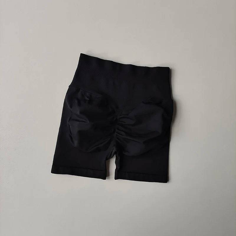 AURBYO women's Seamless Scrunch Shorts in Black, V-back