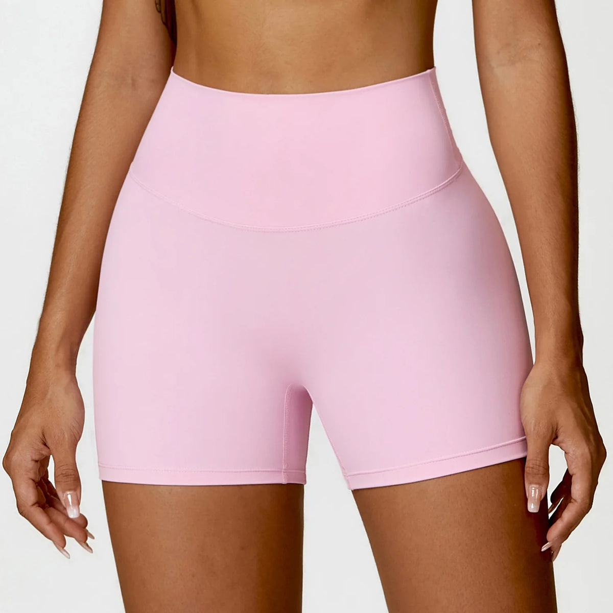 AURBYO women's Curved-Waist Training Shorts in Pink