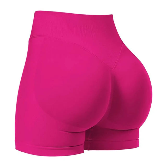 AURBYO women's Seamless V-Back Shorts in Rose Red