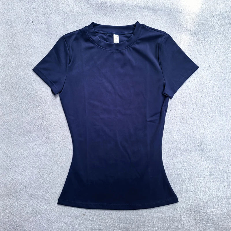AURBYO women's Seamless Training Tee in Navy Blue