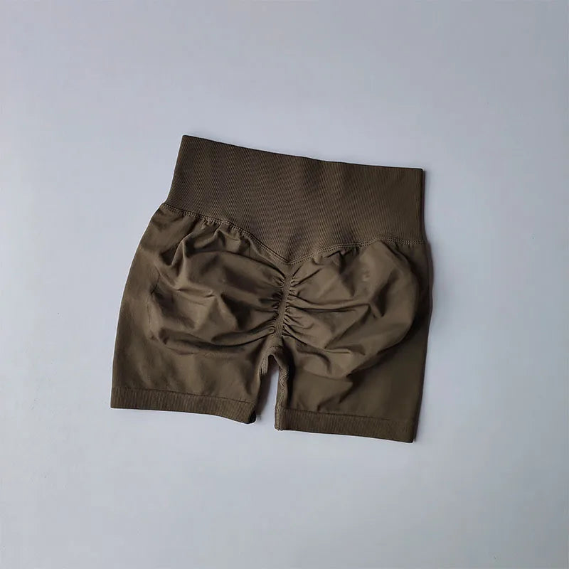 AURBYO women's Seamless Scrunch Shorts in Khaki Brown